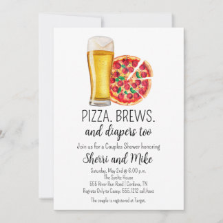 Invitación a Baby Shower de pizza y cerveza