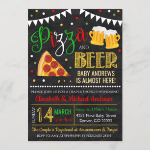 Invitación a Baby Shower de pizza y cerveza
