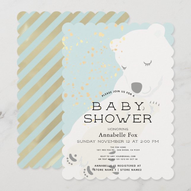 Invitación a Baby Shower de Polar Bear Mom & Cub B (Anverso / Reverso)