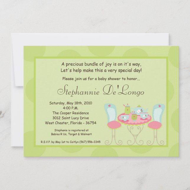 Invitación a Baby Shower de Polka Dot, Fiesta de t (Anverso)