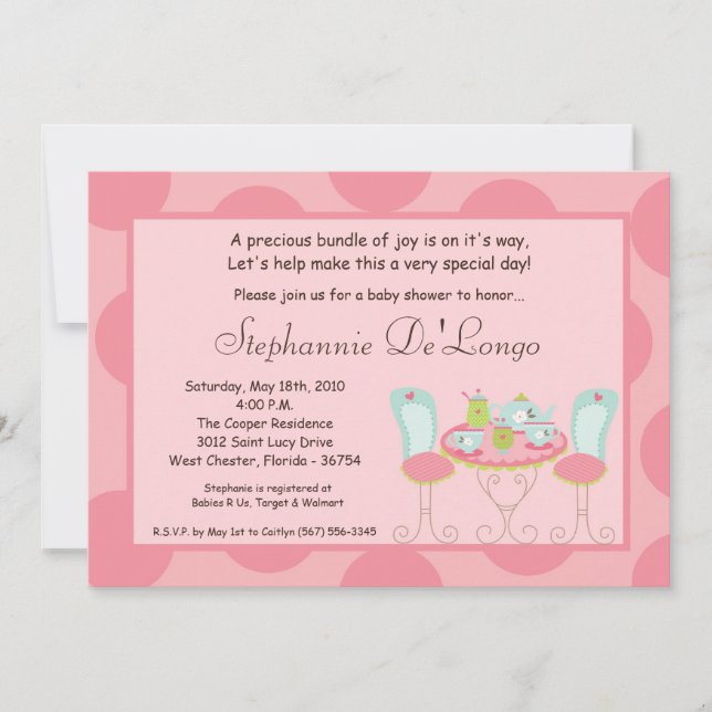 Invitación a Baby Shower de Polka Dot, Fiesta de t (Anverso)