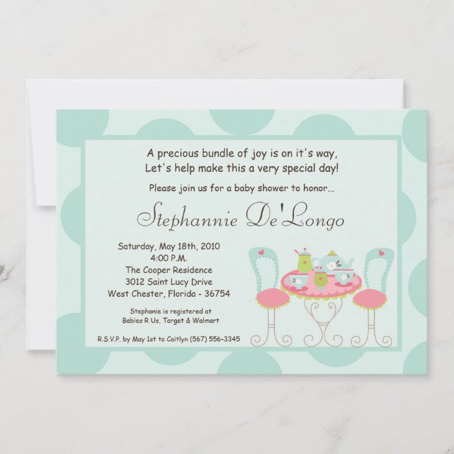 Invitación a Baby Shower de Polka Dot, Fiesta de t (Anverso)