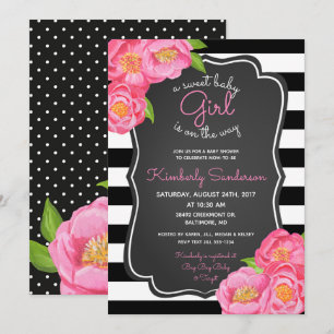 Invitación a Baby Shower de Polkadot Chica Pink Fl