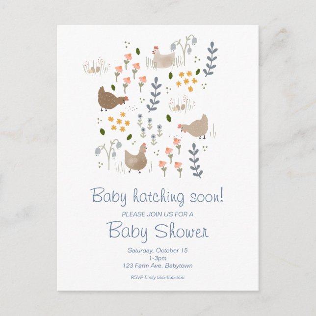Invitación a Baby Shower de pollos para bebés (Anverso)