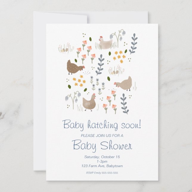 Invitación a Baby Shower de pollos para bebés (Anverso)