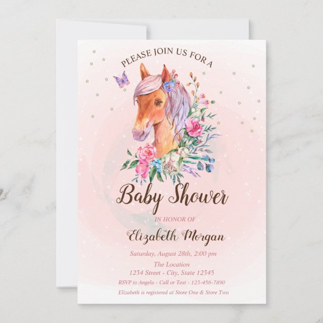 Invitación a Baby Shower de Pony Flowers Stars (Anverso)