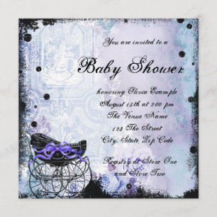 Invitación a Baby Shower de portada negra púrpura