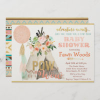 Invitación a Baby Shower de Pow Wow Tribal Teepee 