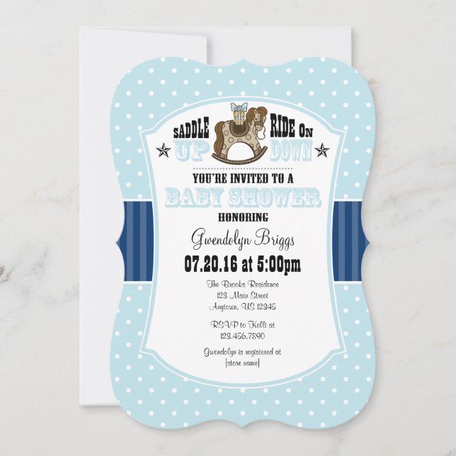 Invitación a Baby Shower de Powder Blue Cowboy (Anverso)