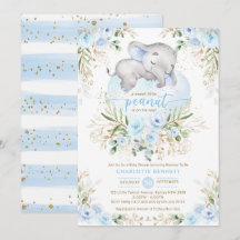 Invitación a Baby Shower de Powder Blue Elephant B
