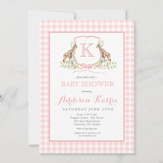 Invitación a Baby Shower de Preppy Giraffe (Anverso)