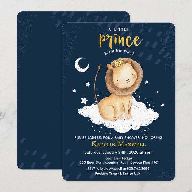 Invitación a Baby Shower de Prince Lion (Anverso / Reverso)