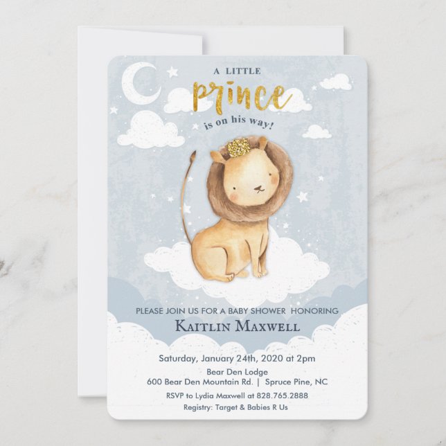 Invitación a Baby Shower de Prince Lion (Anverso)