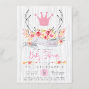 Invitación a baby shower de princesa boho con cuer