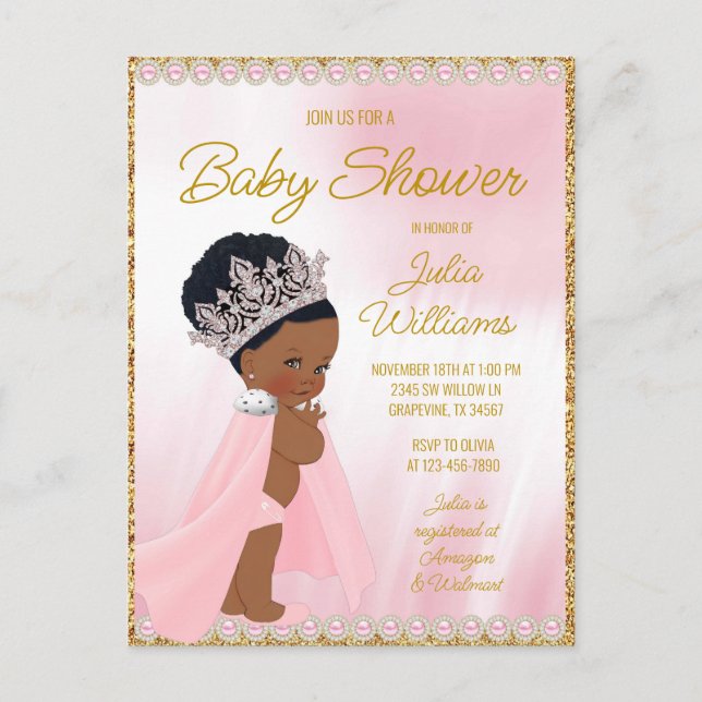 Invitación a baby shower de Princesa Negra  (Anverso)