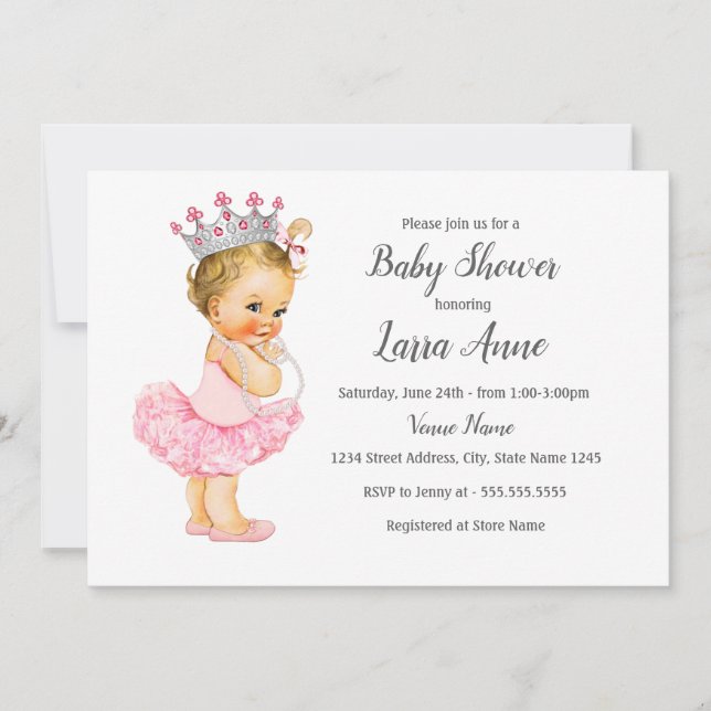 Invitación a Baby Shower de Princesa Rosa (Anverso)