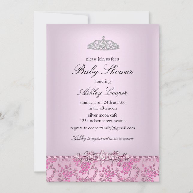 Invitación a Baby Shower de Princesa Rosa (Anverso)