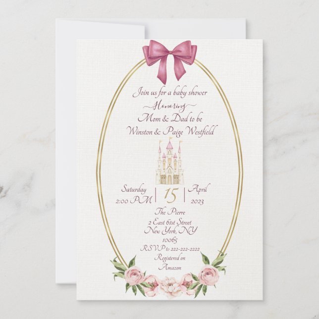 Invitación a baby shower de princesa sencilla (Anverso)