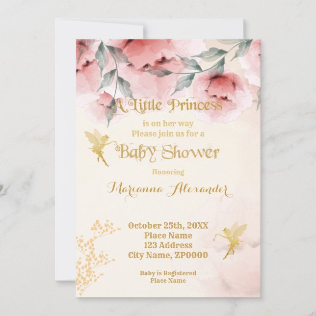 Invitación a Baby Shower de Princess (Anverso)