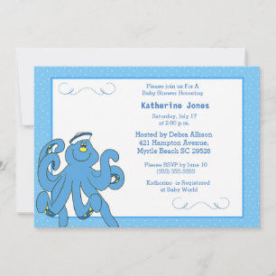 Invitación a Baby Shower de pulpo azul lindo