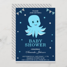 Invitación a Baby Shower de pulpo azul lindo