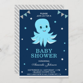 Invitación a Baby Shower de pulpo azul lindo