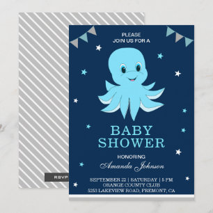Invitación a Baby Shower de pulpo azul lindo