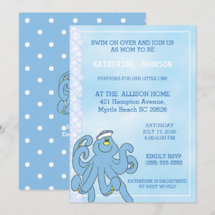 Invitación a Baby Shower de pulpo azul lindo