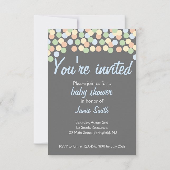 Invitación a Baby Shower de Punto Confetti (Anverso)