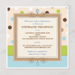 Invitación a Baby Shower de punto de polka azul Wh