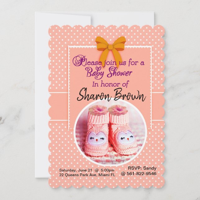 Invitación a Baby Shower de Punto de Polka Blanco  (Anverso)