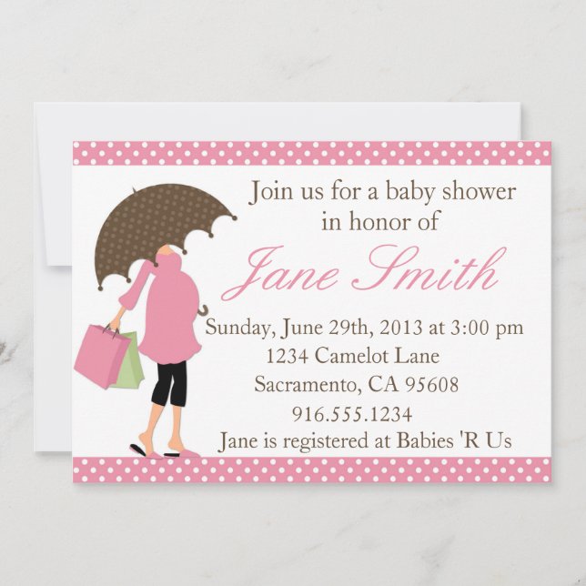 Invitación a Baby Shower de Punto de Polka Blanco  (Anverso)