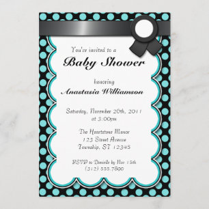 Invitación a Baby Shower de punto de polka negro y