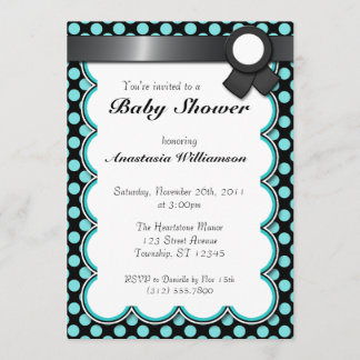 Invitación a Baby Shower de punto de polka negro y