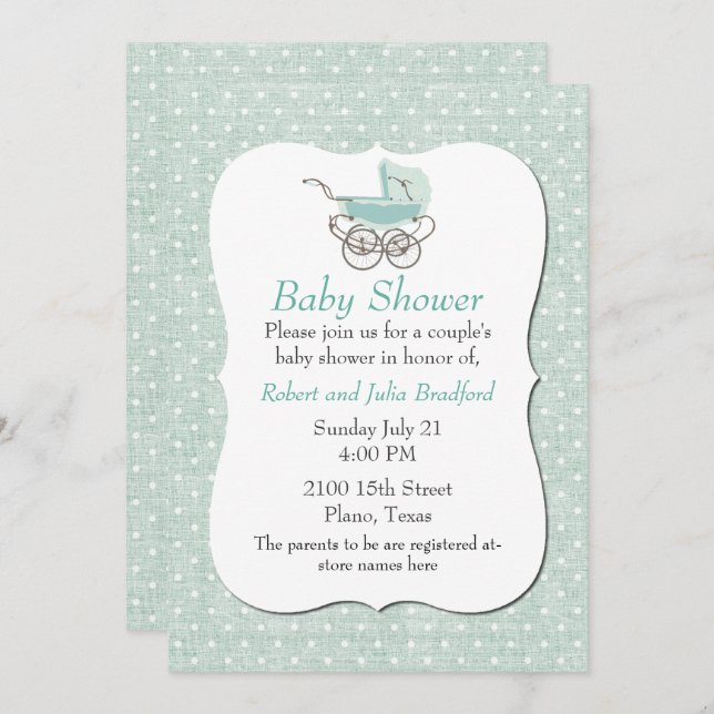 Invitación a Baby Shower de punto de polka verde d (Anverso / Reverso)