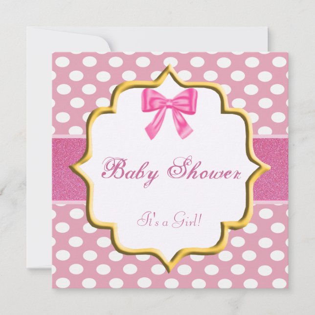 Invitación a Baby Shower de Punto Polka Purpurina  (Anverso)