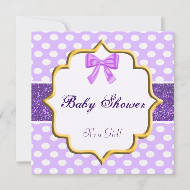 Invitación a Baby Shower de Punto Polka Purpurina  (Anverso)