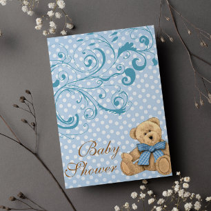 Invitación a Baby Shower de puntos de polka azul l