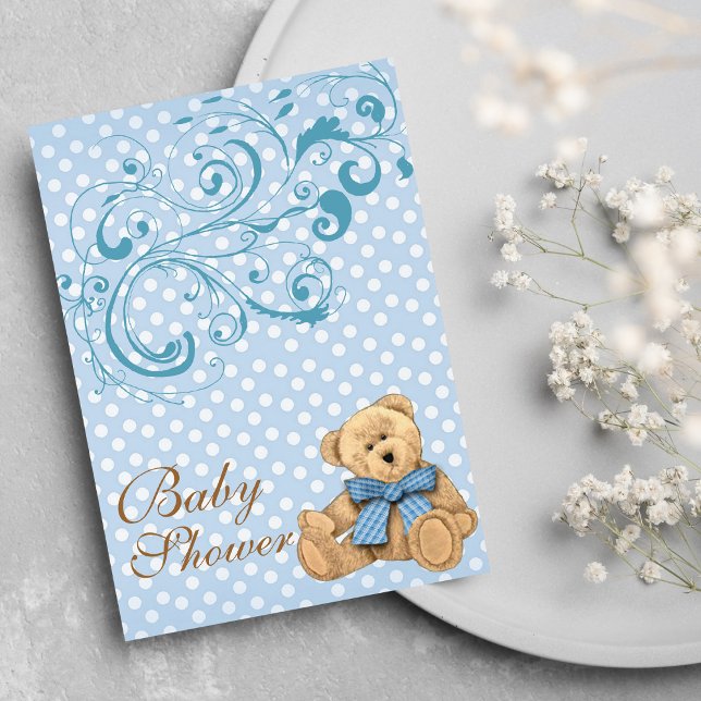 Invitación a Baby Shower de puntos de polka azul l (Cute Blue Polka Dots Baby Shower )