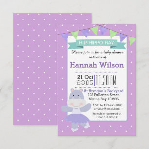 Invitación a Baby Shower de Purple Ballerina Hippo