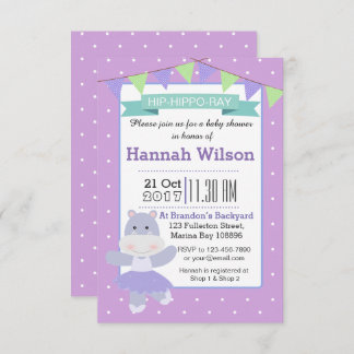 Invitación a Baby Shower de Purple Ballerina Hippo