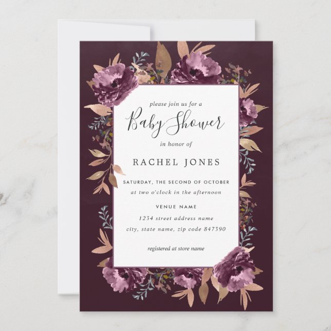 Invitación a Baby Shower de Purple Bloom Floral Wa (Anverso)
