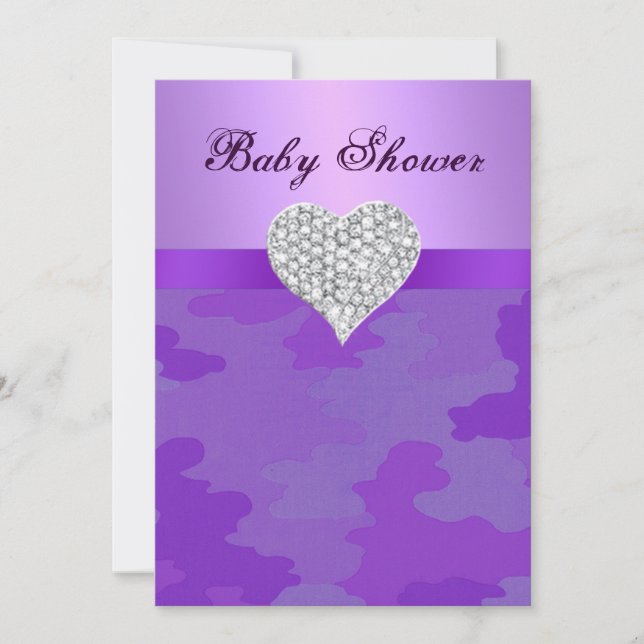 Invitación a Baby Shower de Purple Camo Diamond He (Anverso)