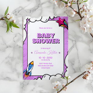 Invitación a Baby Shower de Purple Comic