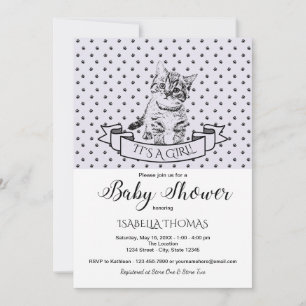 Invitación a Baby Shower de Purple Cute Kitten