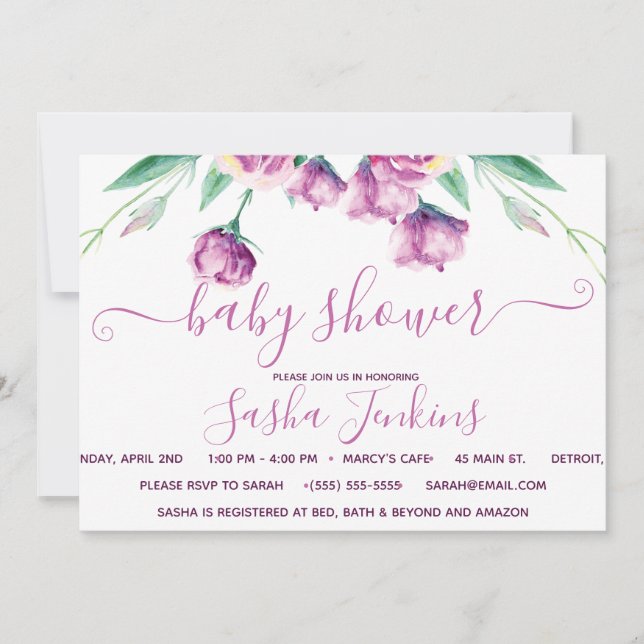 Invitación a Baby Shower de Purple Eustoma Floral (Anverso)
