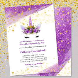 Invitación a Baby Shower de Purple Gold Unicorn