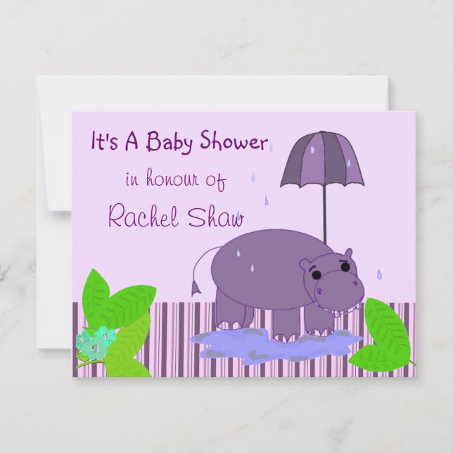 Invitación a Baby Shower de Purple Hipopotamus (Anverso)