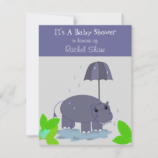 Invitación a Baby Shower de Purple Hipopotamus (Anverso)
