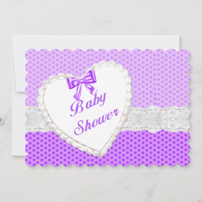 Invitación a Baby Shower de Purple Polka Dot Lace  (Anverso)